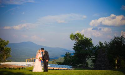 Couple during a mountain top wedding in the Catskills