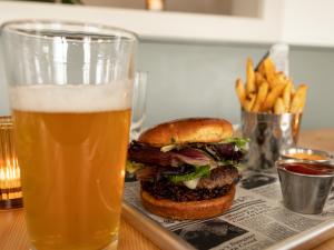 burger and beer in room 22
