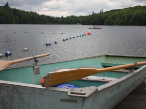 North South Lake rowboat and swimming buoys