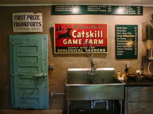 Kitchen in the Long Neck Inn with original Old Catskill Game Farm sign