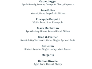 Drinks menu