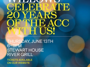 Poster describing ACC's 20th anniversary gala, including event details.