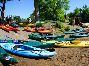 kayaks on beach