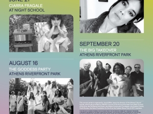 a poster with dates and names of all four summer music series artists
