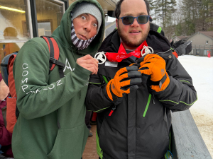 ASF Snowboard Coach Frank Cabrera with student Charlie Kleiman