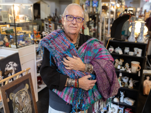 Dan with fabric   @brucebyers  @hillstreetgallerycatskill
