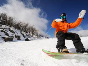 Hunter Mountain Resort snowboarer close up