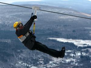 Ziplining in the winter over the Catskills