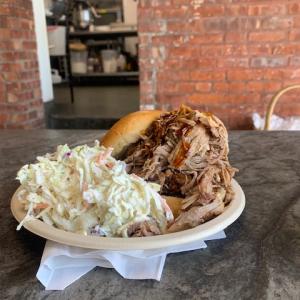 J&J's Smokehouse pulled pork sandwich