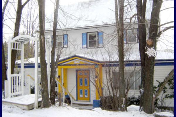 Snowed Inn B&B exterior in winter