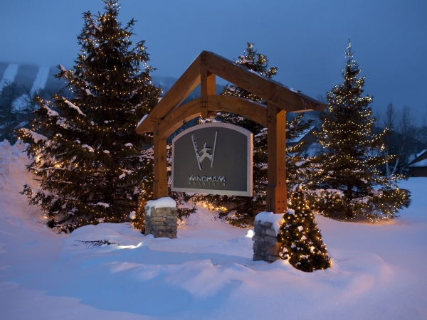 Windham Mountain sign in winter