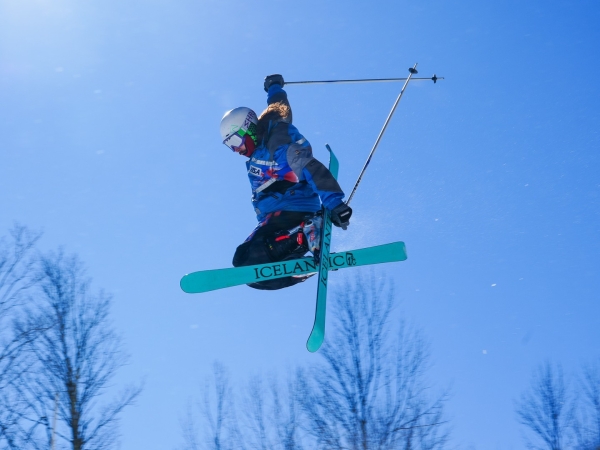 skier jumping at Hunter Mountain 
