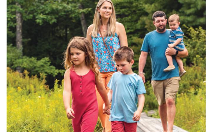 family walking on path