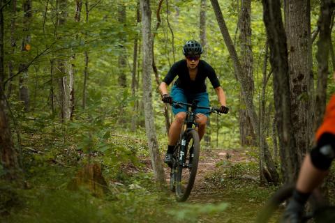 female mountain biker in the Catskills