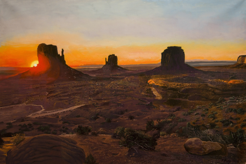 Sunrise-in-Monument-Valley_24x36_Oil-on-Canvas-Kenneth-Young-windham-fine-arts
